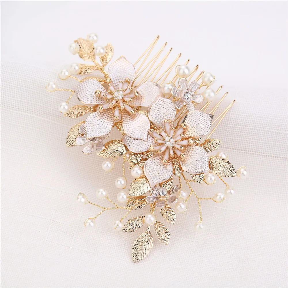 Handmade Crystals Rhinestones Pearls Flower Hair Comb hair comb hair accessory hair headdress bridal headwear Bridal Headpieces Hair Accessories Bridesmaid Tiara Wedding Jewelry