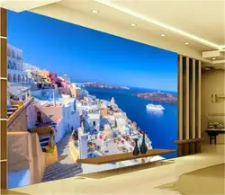 Европейские обои высокой четкости красивый греческий пейзаж крытый ТВ фоне стены Декоративные Расписные обои