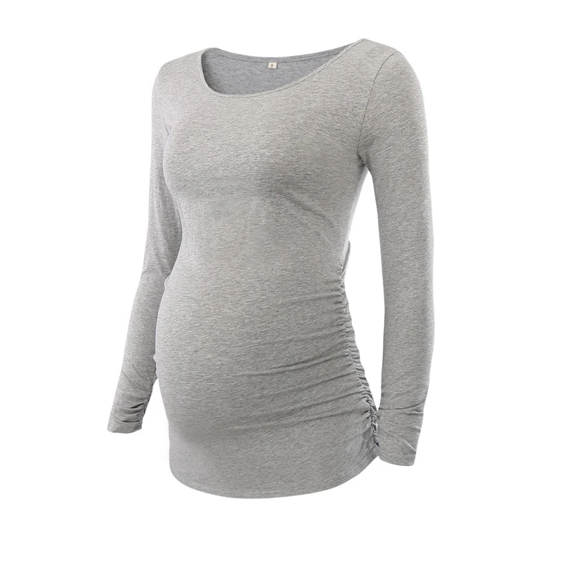 Long Sleeve Maternity Tunic Tops Blouse Pregnancy T-shirt Mama Clothes Flattering Side Ruching Scoop Neck Top Shirt