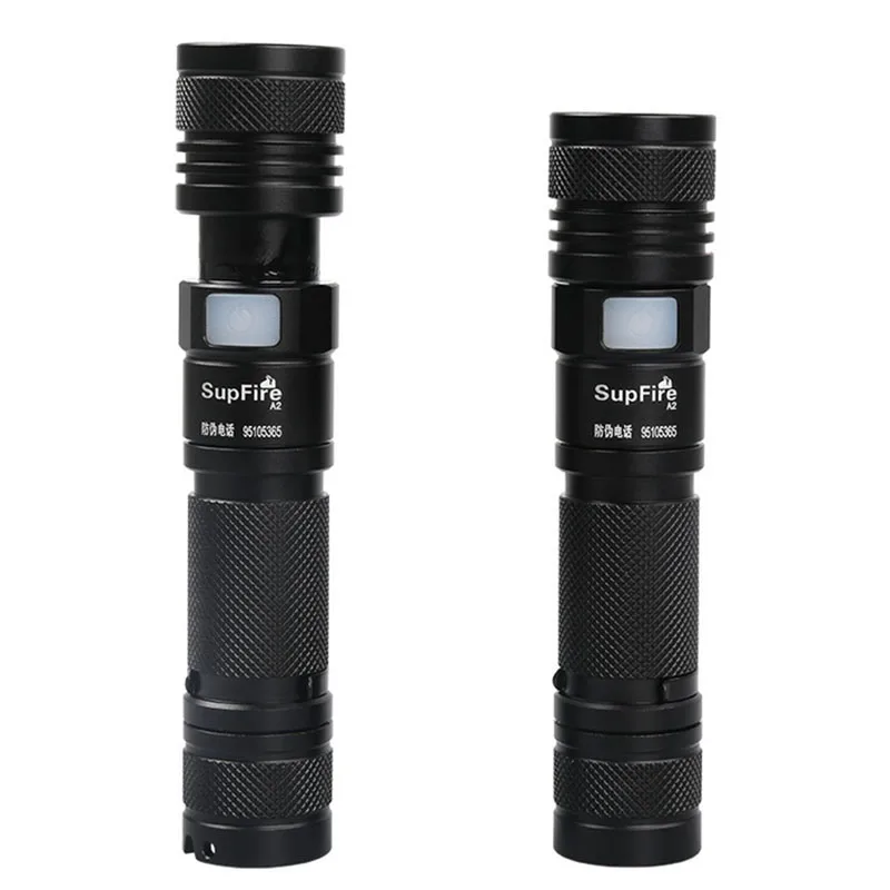Kopen Supfire Zaklamp Linterna LED Zoom Flash Light 18650 Oplaadbare A2 USB Zaklamp 2000lm voor Fenix Sofirn Convoy Olight Lanterna
