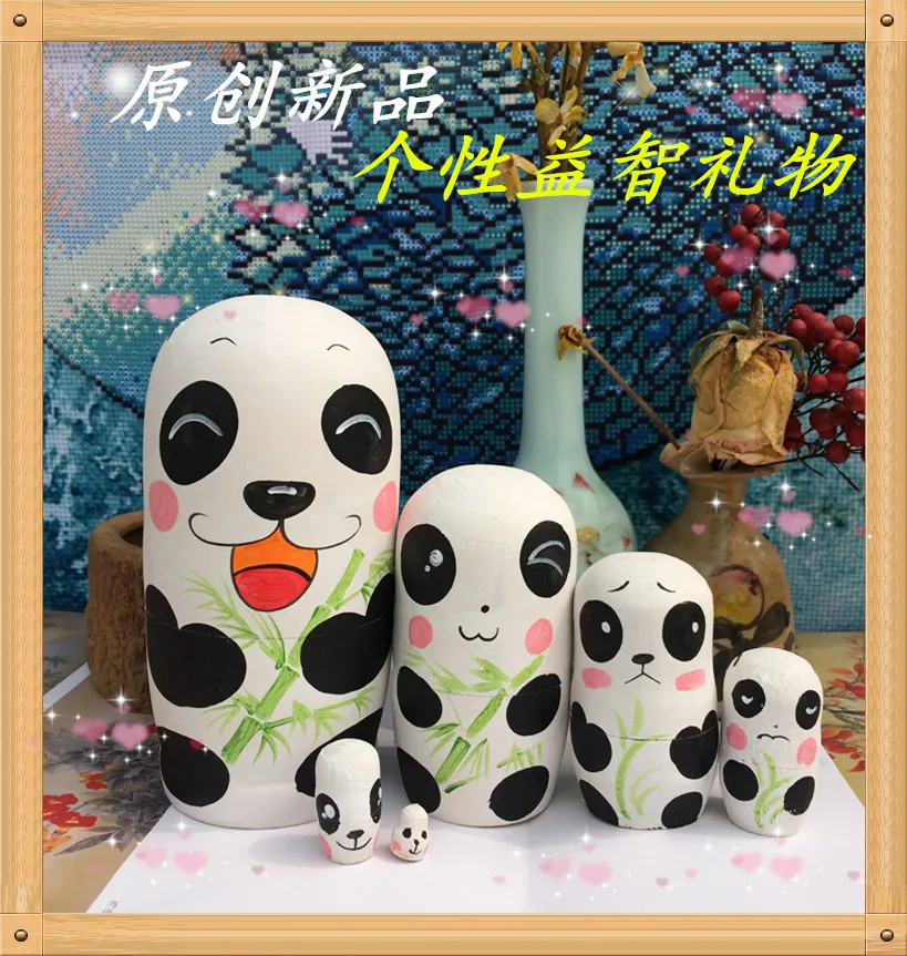 

6pcs Cartoon Animals Matryoshka Doll Hand Painted Kawaii Panda Wood Nesting Dolls Babushka Russian Doll Special Birthday Gift
