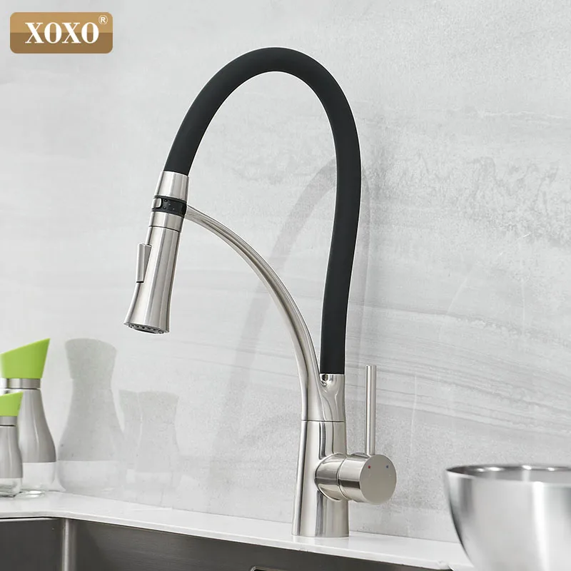  XOXO LED Kitchen Faucet Hot and Cold Pull Down Chrome Black Mixer Tap Single Handle Torneira Cozinh - 32968439441