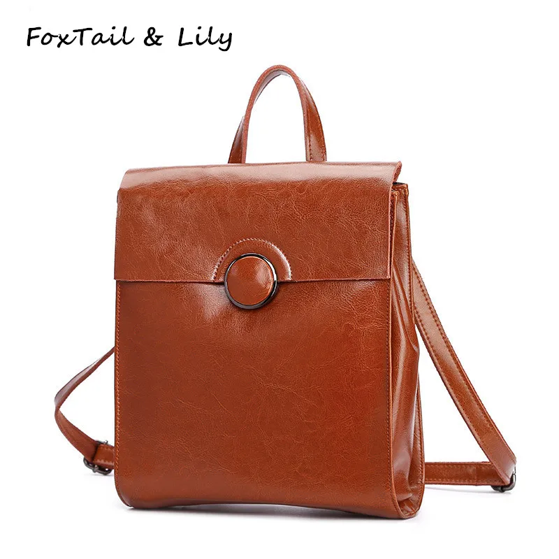 FoxTail Lily Brand Genuine Leather Backpack Women Korean School Backpacks for Teenage Girls Fashion Shoulder Bag