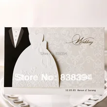 HOT 50pcs White Lovers-style clothes Wedding Invitations Cards With Customize Printing Wholesale Free Shipping