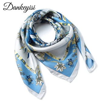 

DANKEYISI Big Soft Stain Silk Square Women Scarf Female Silk Printing Shawl Flower Lady Scarf Handkerchief Wraps Scarves 2017