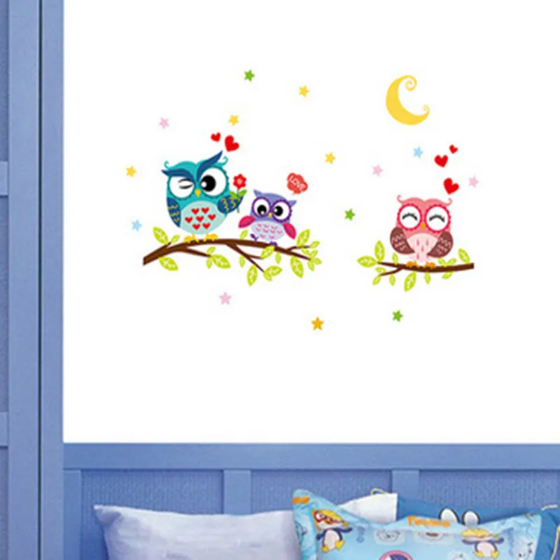 

Night Owl Wall Sticker for kids room DIY Cartoon Pegatinas De Pared Vinyl Material Decorativos Moon Decoration Stickers Muraux