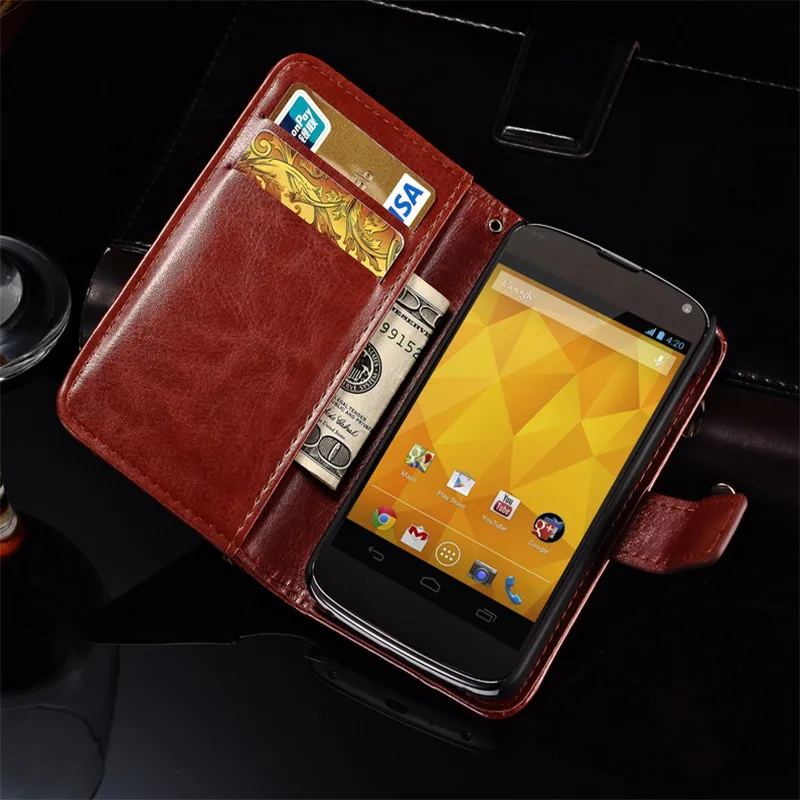 PU Funda de piel para Nexus 4 E960 Lujo Estilo Soporte de la Carpeta la Cubierta del tirón del Bolso Del Teléfono Caso para Google Nexus 4 con Ranura Para Tarjeta|case