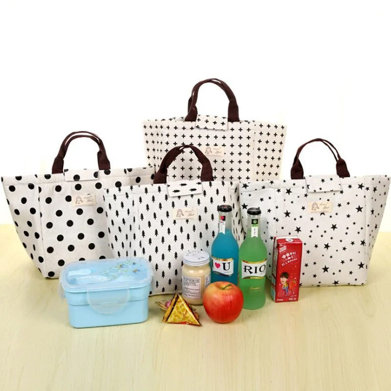 

Fresh Insulation Thermal Portable Lunch Bag Canvas Fruit Bag Waterproof Convenient Kid Leisure Bag Cute Dot Picnic Vegetable Bag