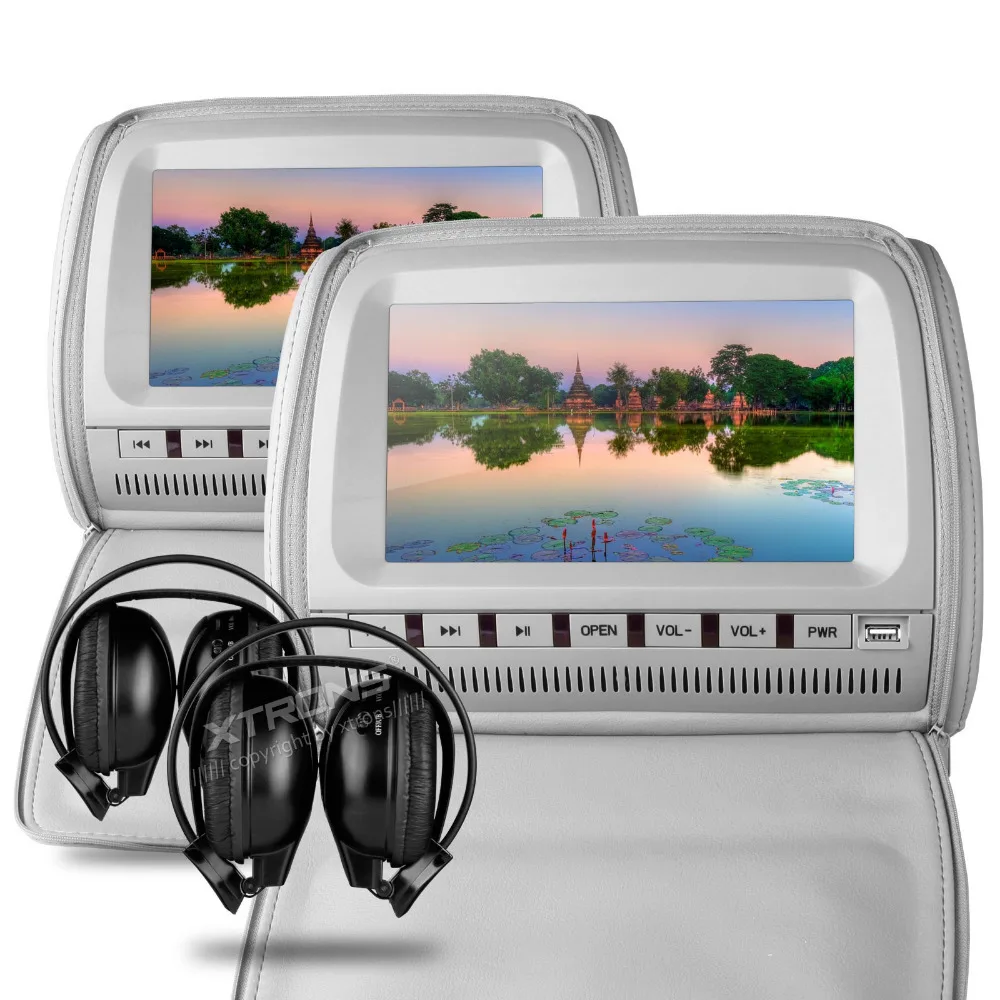 Excellent 2x9" Grey Color (Black & Beige Optional) Headrest Car DVD with 2 IR Headphones Car Headrest Monitor with DVD 1 Excellent 2x9" Grey Color (Black & Beige Optional) Headrest Car DVD with 2 IR Headphones Car Headrest Monitor with DVD 1