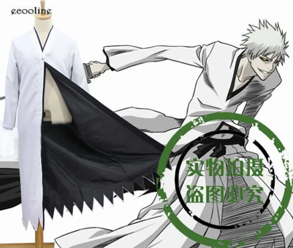 

[STOCK Clearance]Anime Bleach Kurosaki ichigo Bankai Uniform Cosplay Costume Jacket Only Black/White Cloak Free shipping