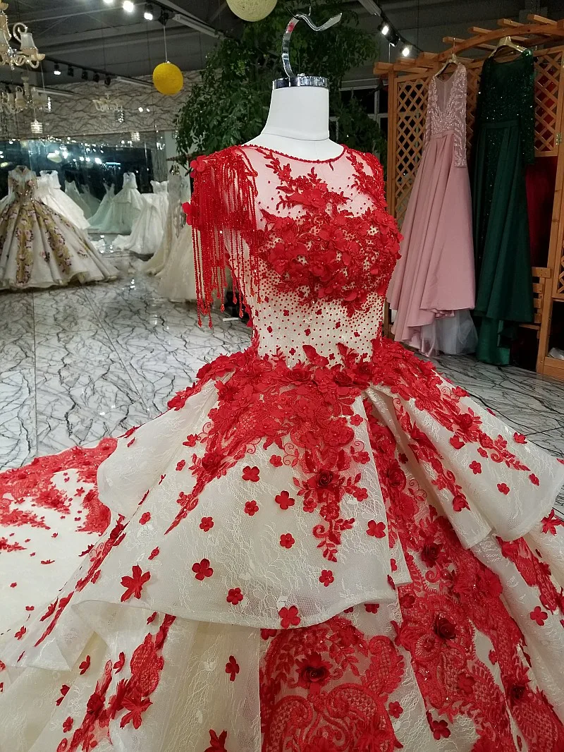 LS32712 Красное Кружевное Вечернее Платье популярное Модное бальное платье