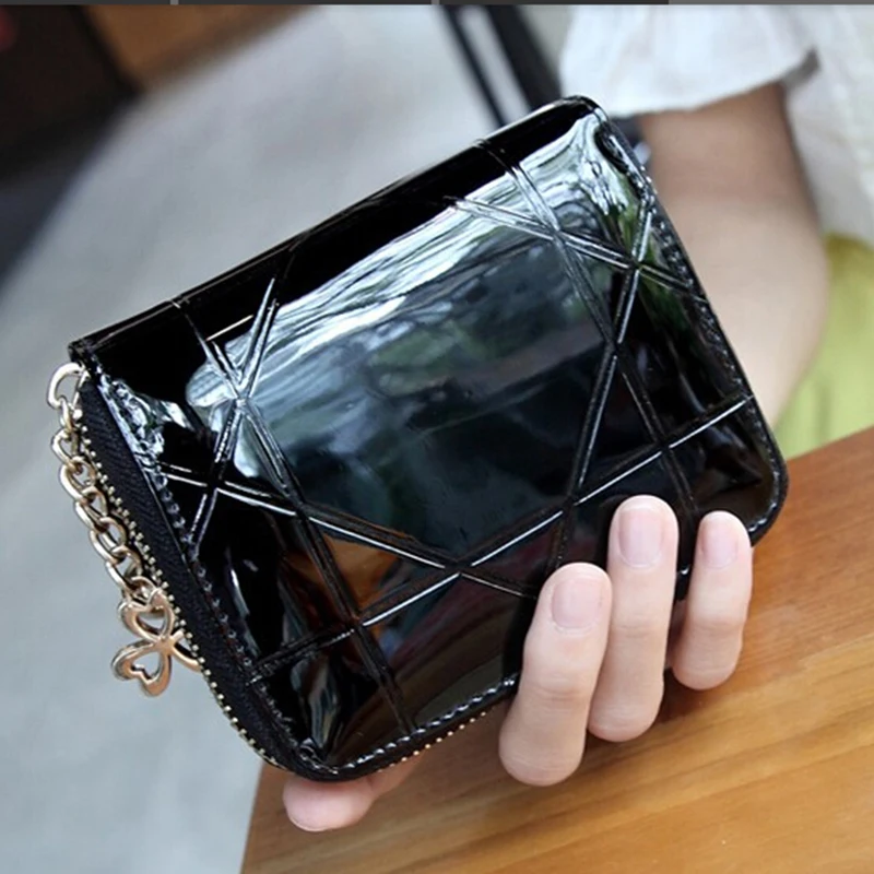 Patent Black Womens Wallets Female Small Wallet Mini Zipper Wallet for Women Short Ladies Coin Purse Clutch Girl Money Bag 2018