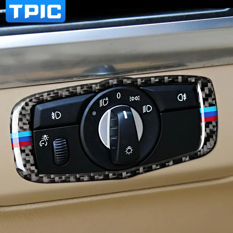 

For bmw e70 e71 Carbon Fiber Car Headlamp Switch Trim Refit Sticker Switch Frame Decor Stickers x5 x6 2011-2015 Car Interior
