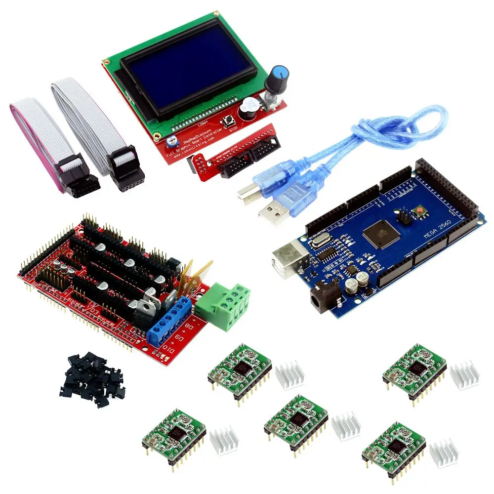  1Set Mega 2560 R3 + 1pcs RAMPS 1.4 Controller + 5pcs A4988 Stepper Driver Module +1pcs 12864 controller for 3D Printer kit 