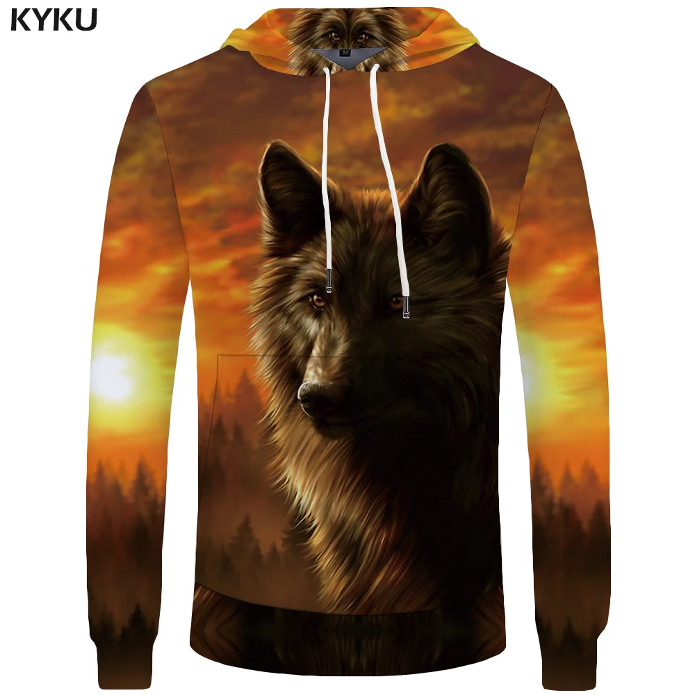 KYKU وولف هوديس الرجال البرق ملابس رجالي سحابة جيب الحيوان Hoddie البلوز كبير حجم 3d هوديس مقنع الهيب هوب عارضة