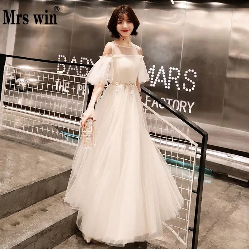 

Vestidos De Festa 2019 Mrs Win The Party O-neck A-line Short Sleeve Off The Shoulder Evening Dresses Lace Robe De Soiree F