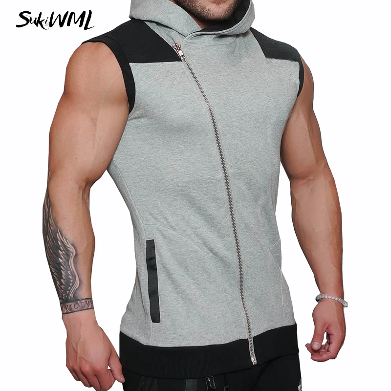 SUKIWML 2017 New Brand Bodybuilding Tank Top Hoodies Sleeveless Jackets