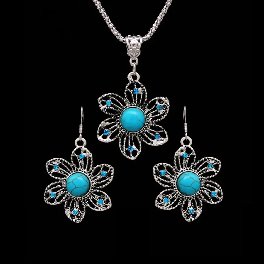 

Bohemian Flower Jewelry Sets for Women valentines day gift Fashion Crystal Necklace Earrings Party Indian African Jewelry Sets