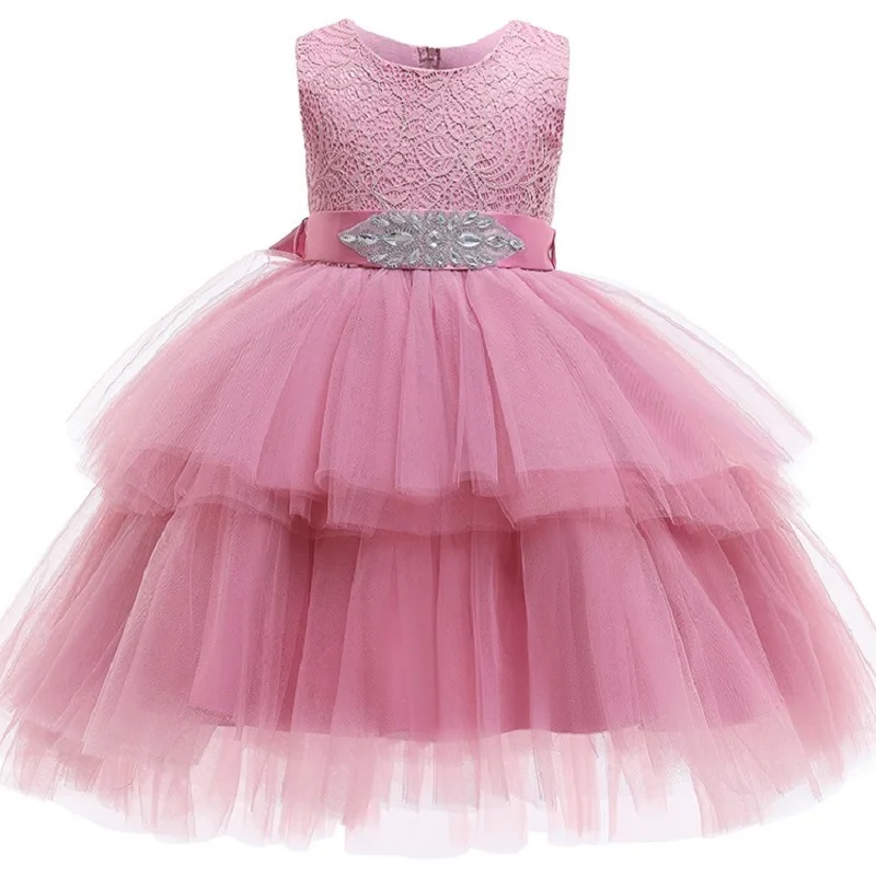 

2019 spring and summer high-end new girls dress comfortable lace elegant princess dress layered fluffy children's wedding dress