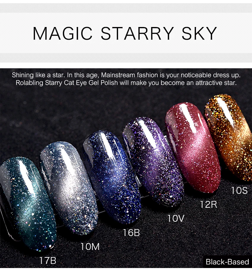 Rolabling Starry Cat Eye Nail Gel Polish Shining Color Soak Off UV 6ML Long Lasting 3D Magnet Cat Eye Nail Art Lacquer Gel