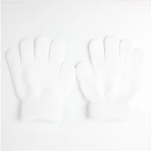 Зимние теплые детские перчатки, детские вязаные эластичные варежки, Детские однотонные перчатки для девочек, перчатки на полный палец, Вязаные Случайные перчатки для мальчиков - Цвет: Baby Mittens White