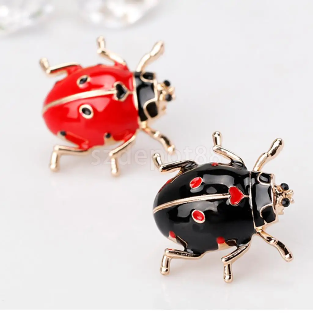 2 Pcs Enamel Ladybird Bug Insect Brooch Pins Women Men Costume Jewelry Red