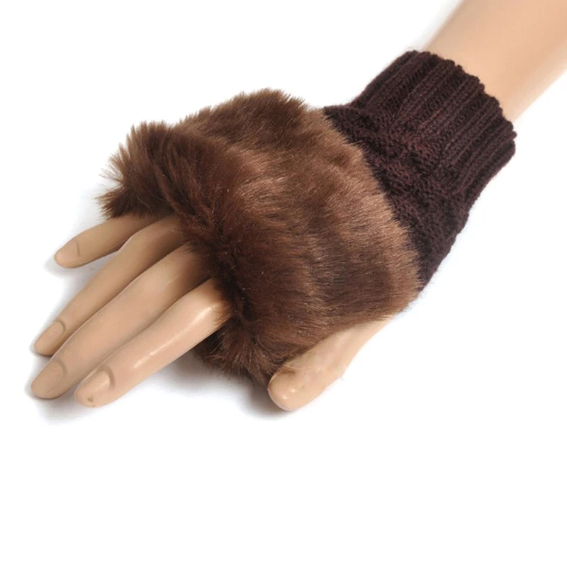 Women Winter Knitted Fur Wool Glove Thicken Warm Fashion Short Arm Fingerless Thicken Wrist Gloves New 6 Colors