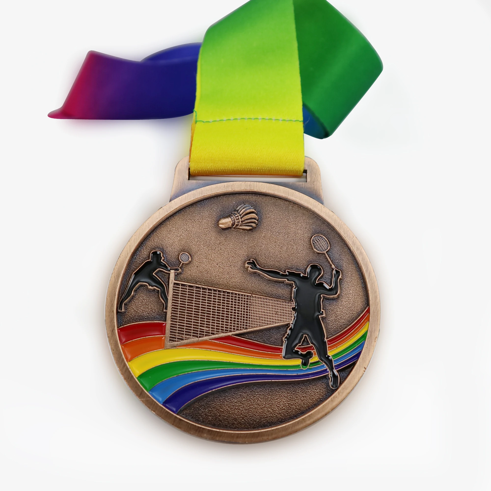 

1PCS Dia 70MM Badminton Sports Color Bronze Medals with Ribbon Sports Award Medal Match Trophy