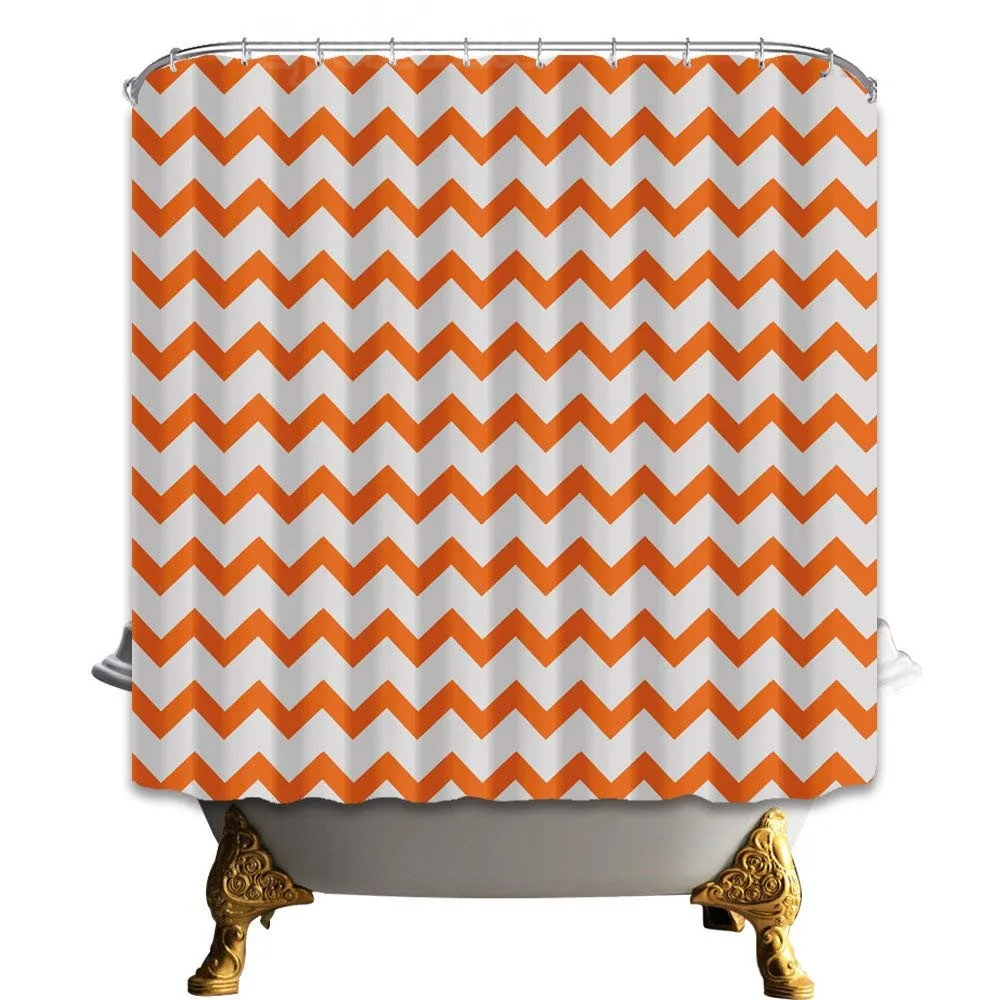 Orange and white stripes es Mildew Polyester Fabric Shower Curtain Set