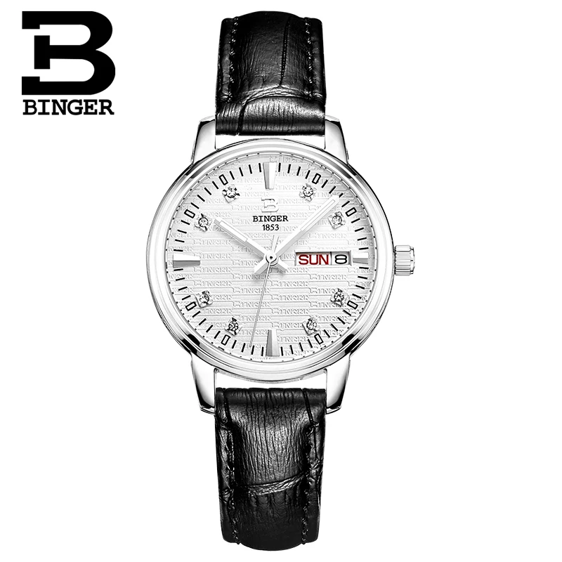 Швейцарские Binger часы женские модные роскошные relogio feminino ультратонкие кварцевые светящиеся часы с кожаным ремешком наручные часы B3036G-4