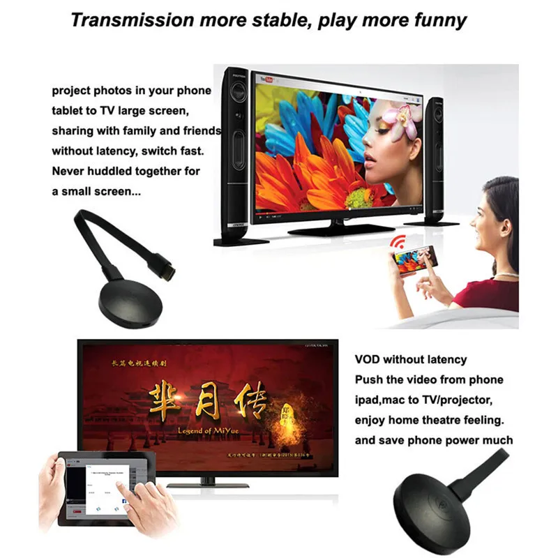 Top 1080P Airplay Mirroring Media Streaming H.265 TV Stick HDMI Display Dongle Receiver Adapter WiFi Screen Push for Iphones