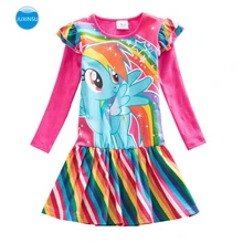 JUXINSU/Хлопковые платья с длинными рукавами для маленьких девочек платье с пони осенне-зимняя одежда с рисунком пони для маленьких девочек 1-8 лет