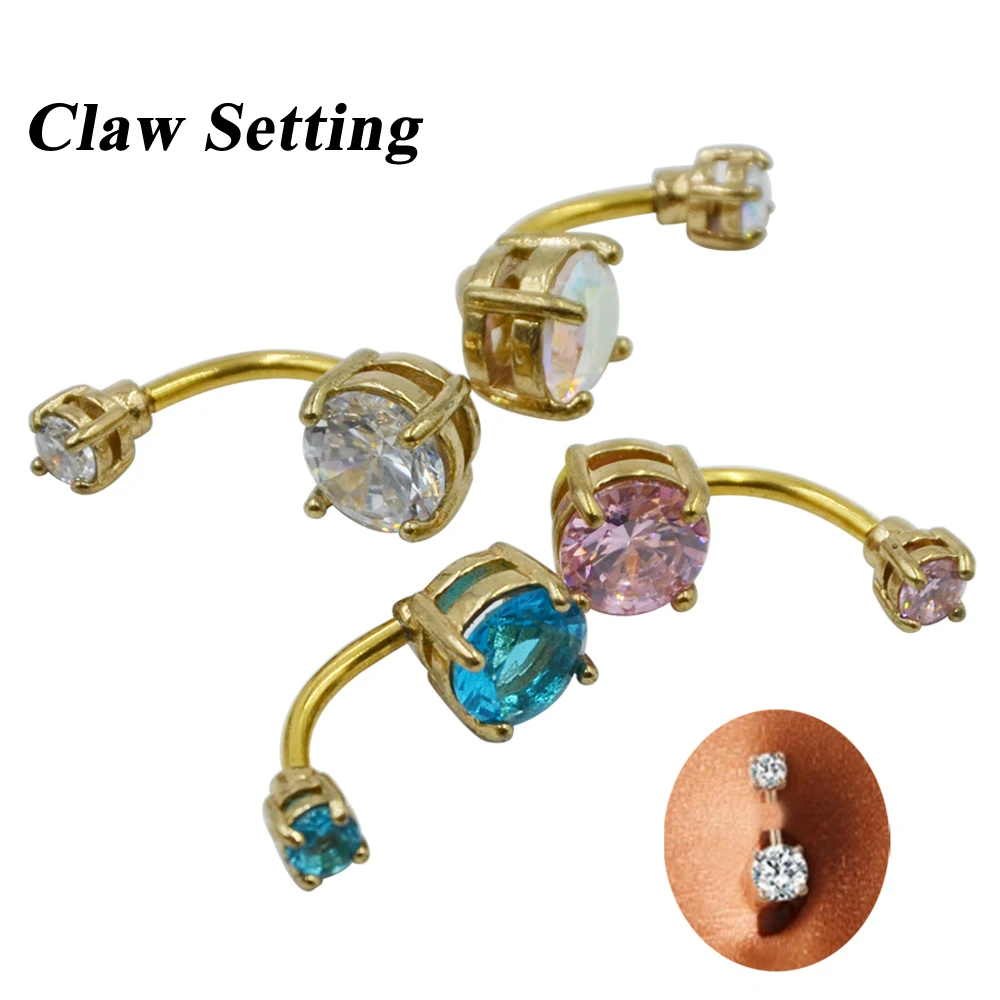 4pieces Assorted Colors Surgical Steel Cz Crystal Belly Button Ring