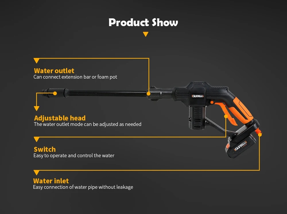 Электрический автомобильный пистолет для промывки, беспроводной очиститель воды, садовая мойка, 5 режимов, регулируемый шланг, 5 м труба