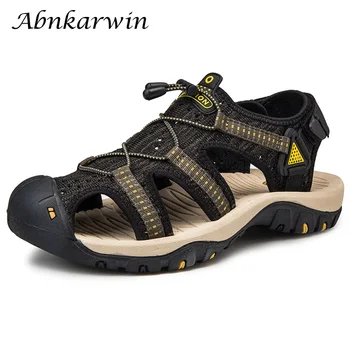 

2019 Mens Sandals Summer Breathable Mesh Outdoor Sandals Beach Sandals Hard Wearing Non-Slip Trekking Sandals Size 48 49