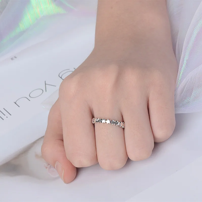 

S925 sterling silver simple five-pointed star design ring High-quality ladies fashion open adjustable ring Jewelry gift 6-JZ2026