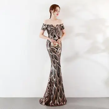 

2019 Sequin Mermaid Long Evening Dresses Sexy prom gowns Formal Party dress vestido de festa Elegant Lace robe longue