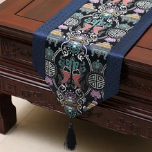 Neue Desgin Chinesischen Vintage Blue Fish Seide Tischläufer Tuch & Bett Flagge Blume Hochzeit