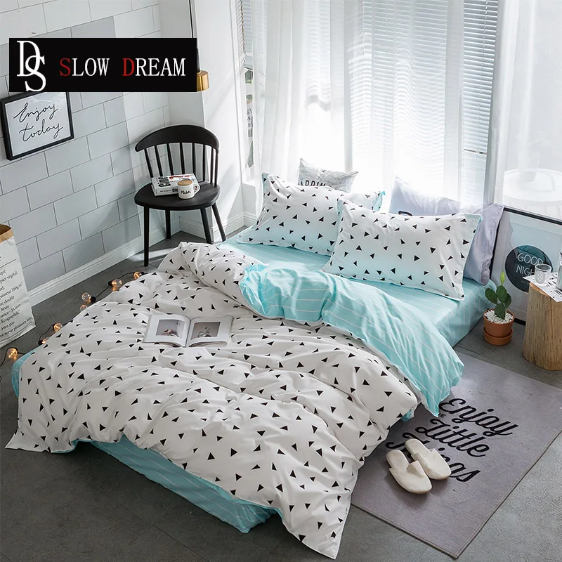 

SLOWDREAM Geometry Bedding Set Striped Bed Flat Sheet Bed Linens Pillowcase Duvet Cover Set Simple Decor Double Bedspread Bed
