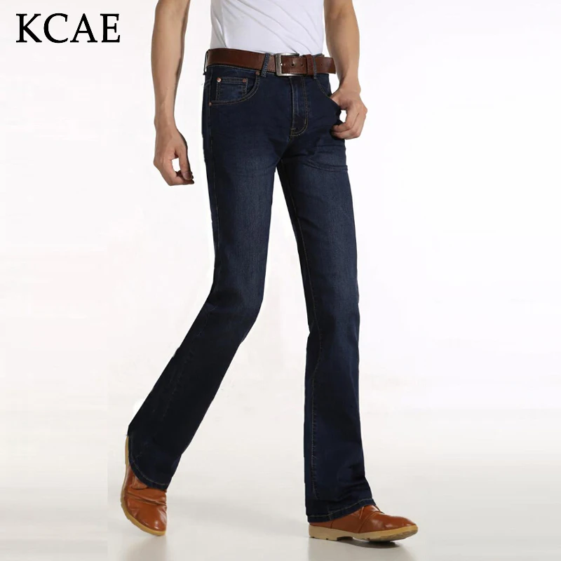 

Free Shipping High Quality Men's Boot Cut Jeans Male Mid Waist Business Denim Pants flares Trousers 28-38