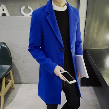 

2017 Autumn Winter Hot Sale Men Wool Trench Coat Solid Color Slim Fit Fashion Casual Jacket Windproof Slim Long Trench Coat