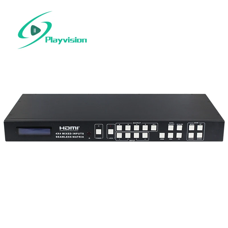 Playvision высокопроизводительный с бесшовным выходом переключения и смешанным входом 4X4 матричный коммутатор, пульт дистанционного управления, Rs-232 и Tcp/Ip