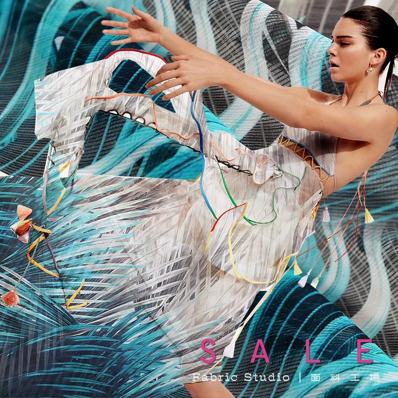 

Rainforest fine lines and palm leaf quality imitation silk chiffon upscale fabrics