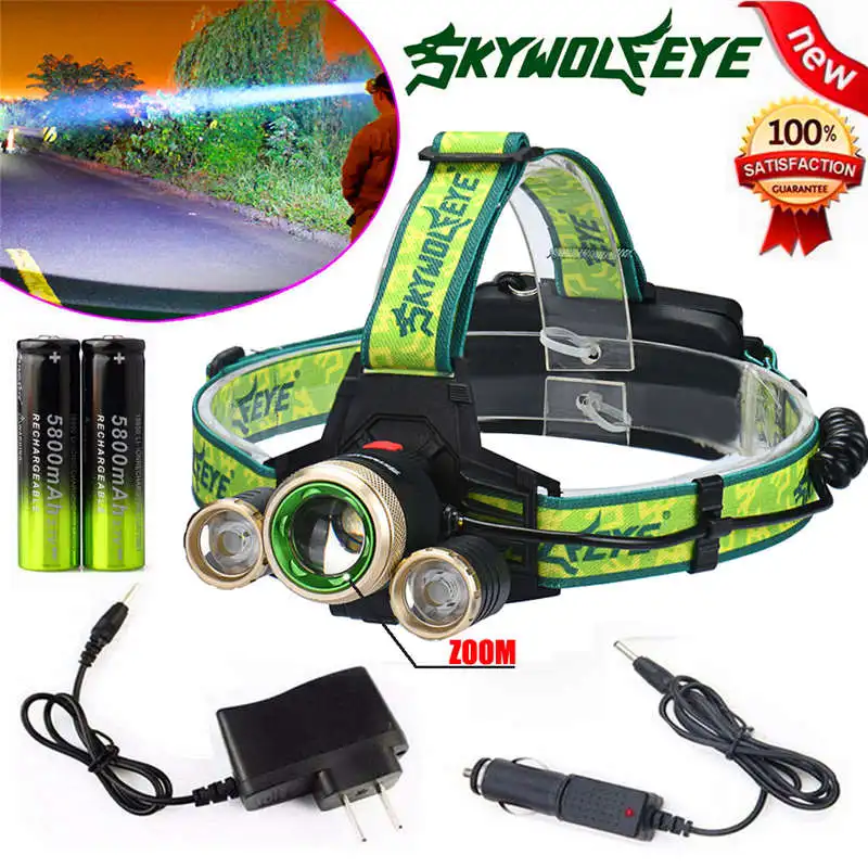 

ZOOM 15000Lm XM-L 3 x T6 LED Headlight 18650 Light Charger Battery flashlights headlamps lanterna led t6 #4S4