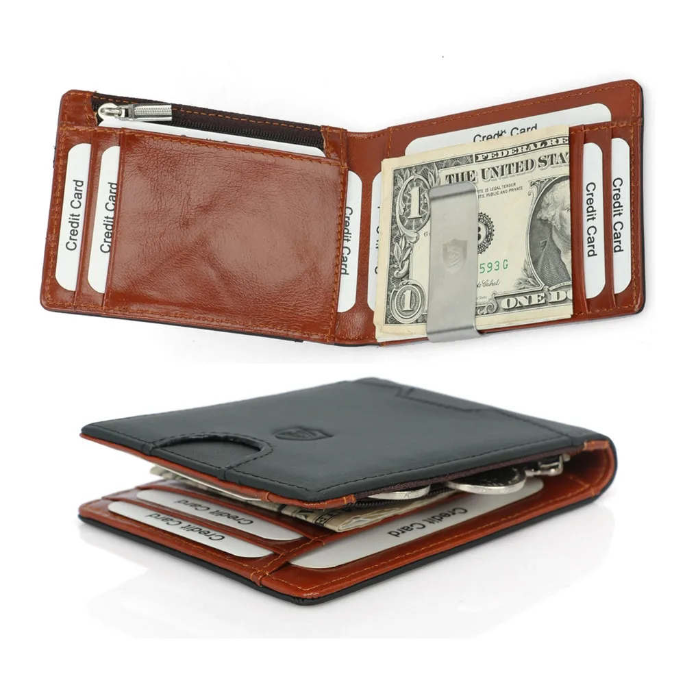 

Genuine Leather Money Clip Mens RDID Blocking Slim Card Wallet ID Credit Card Wallet Case Front Pocket