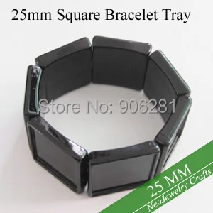 

10 pcs - 25MM Black Square Elastic Bracelet Blanks, Stretchy Bracelet Trays with Bezel Setting 25mm