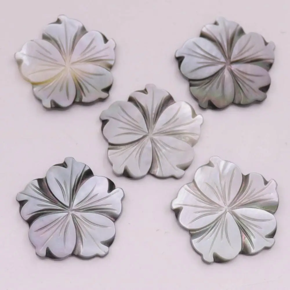 

5 PCS 28mm Natural Black Gray Shell Flower Charms Mother of Pearl DIY