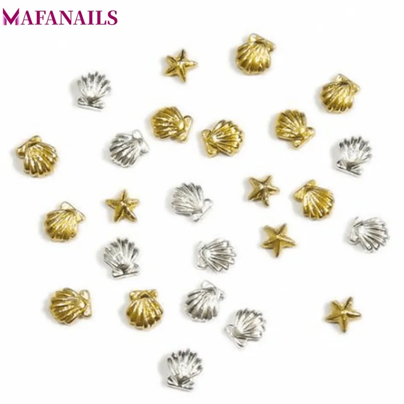 

100PCS 3MM&5M 3D Metal Sea Shell Starfish Nail Studs Mixed Gold Silver Nail Art Studs Spike Nail Tips Stickers Accessories DJS03