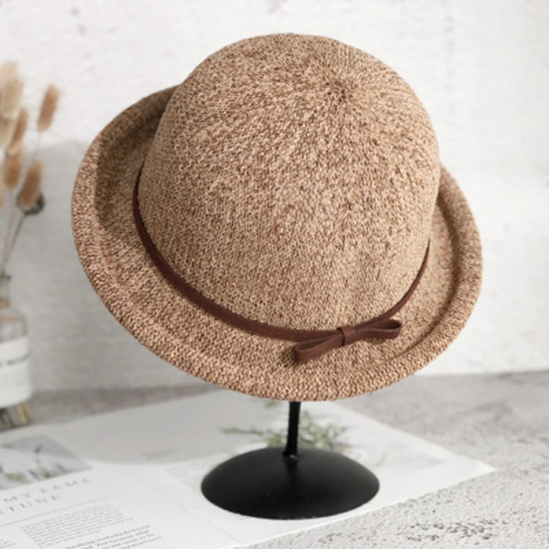 Lady Boater Breathable sun caps Ribbon Round bow Flat Top Straw beach hat Panama Hat summer hats for women straw hat gorras black fedora
