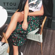 Винтажные зеленые длинные юбки с леопардовым принтом, женские миди-юбка с высокой талией и бантом, Летние Осенние сексуальные женские пляжные юбки